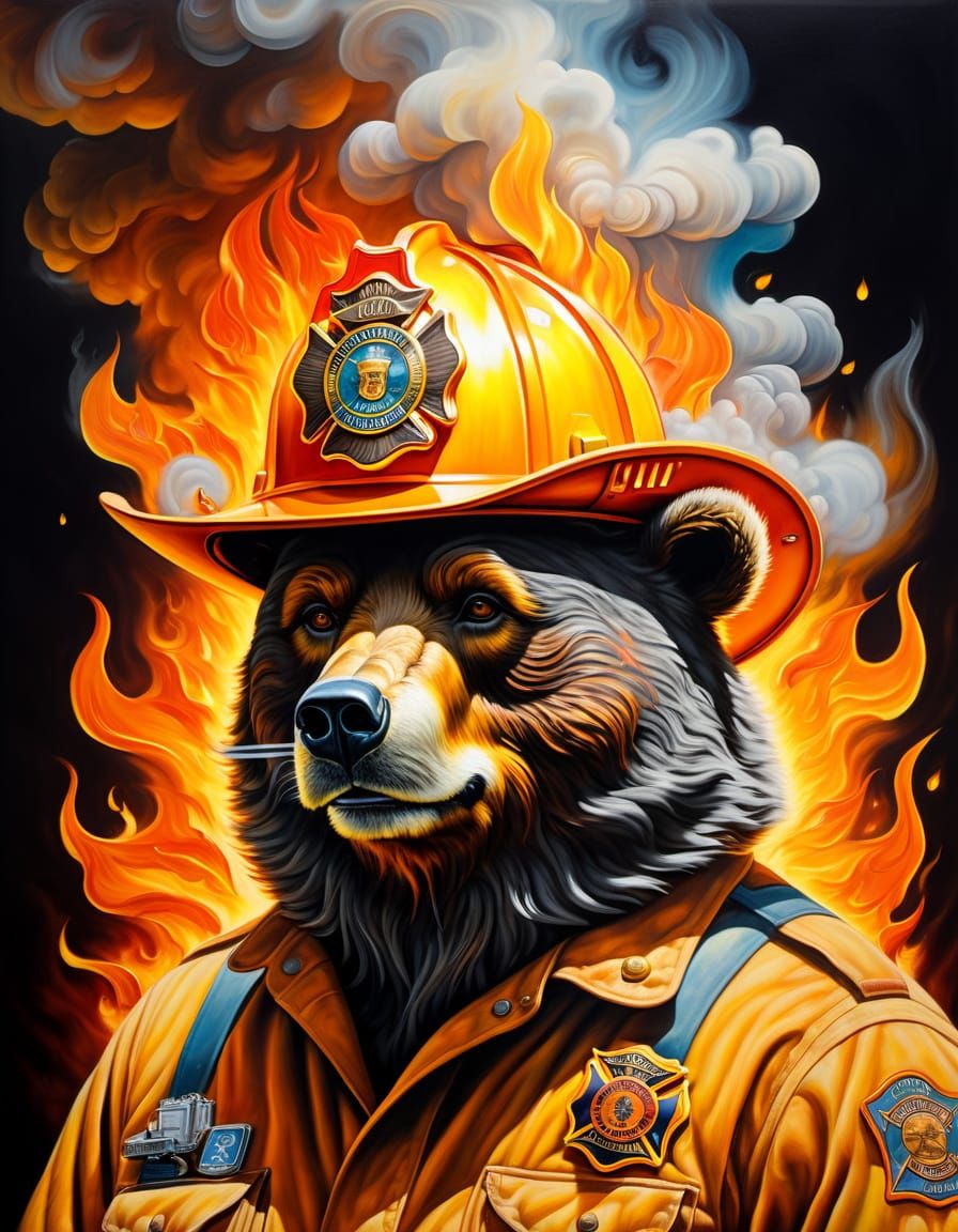 Smokey Bear in Surreal Oil Painting