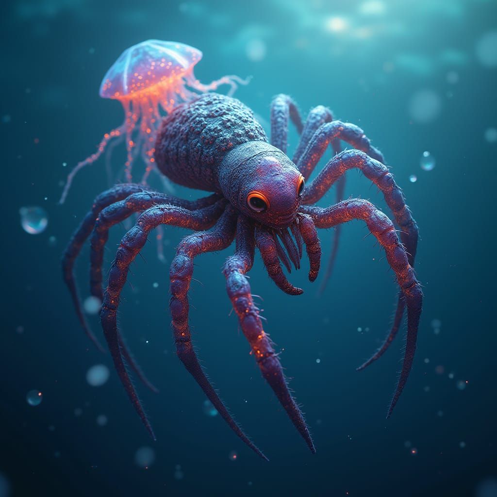 Bioluminescent Deep-Sea Hybrid Creature Concept Art