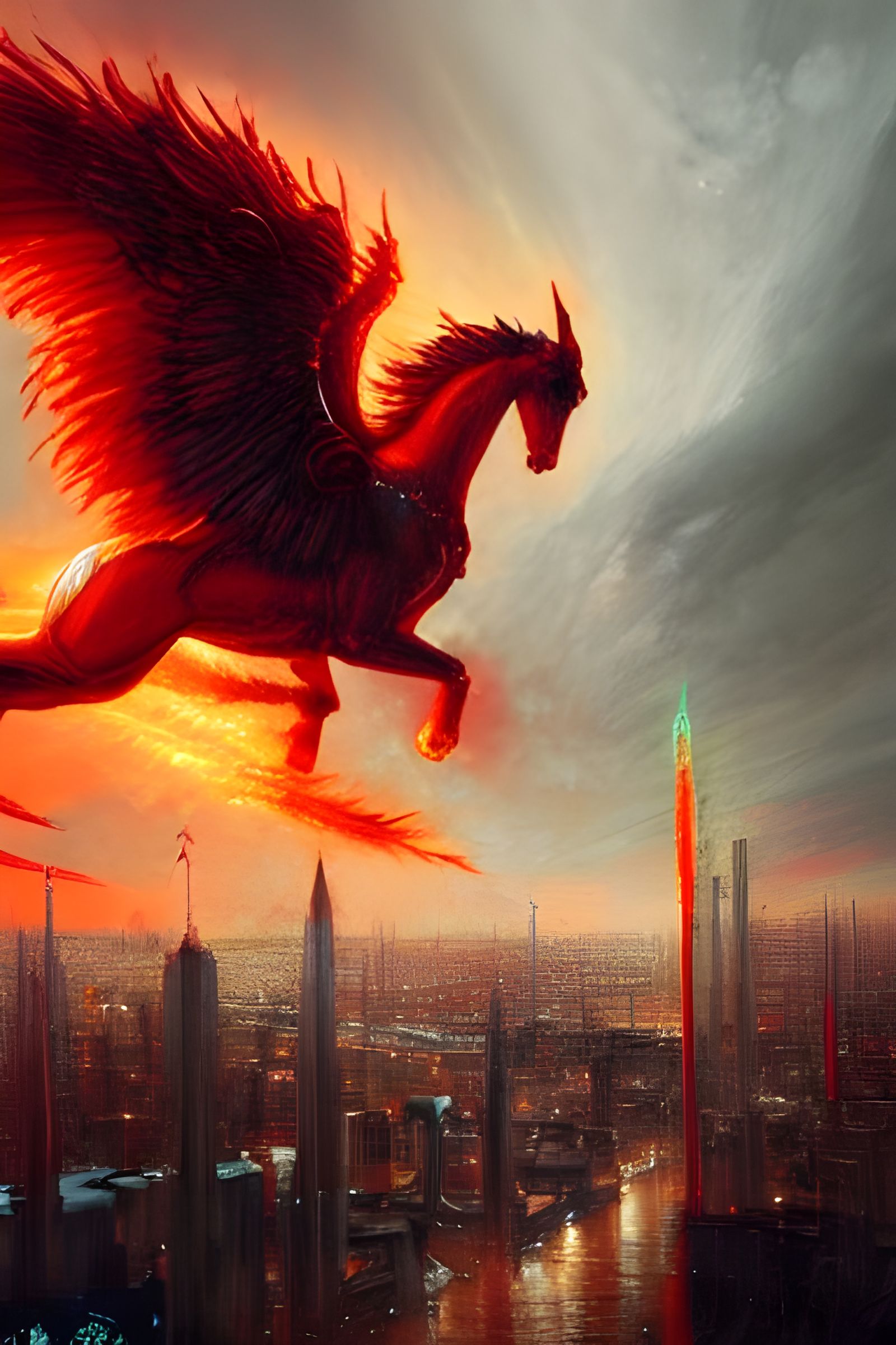 Furious Pegasus in the City: Digital Art