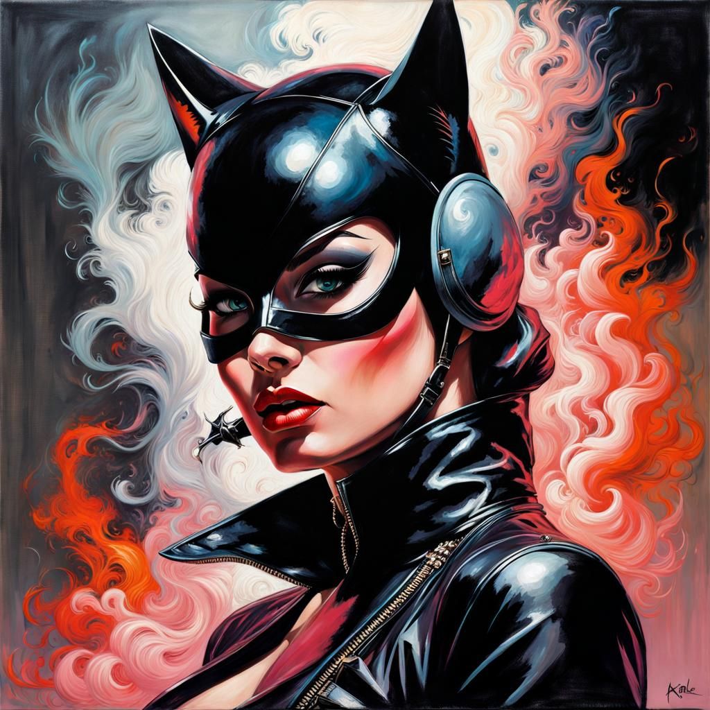 Catwoman Portrait in Oil Painting Style