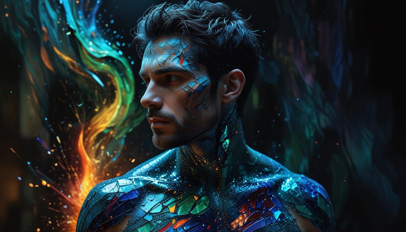 Man with Textured Hair and Intense Skin in Digital Painting ...