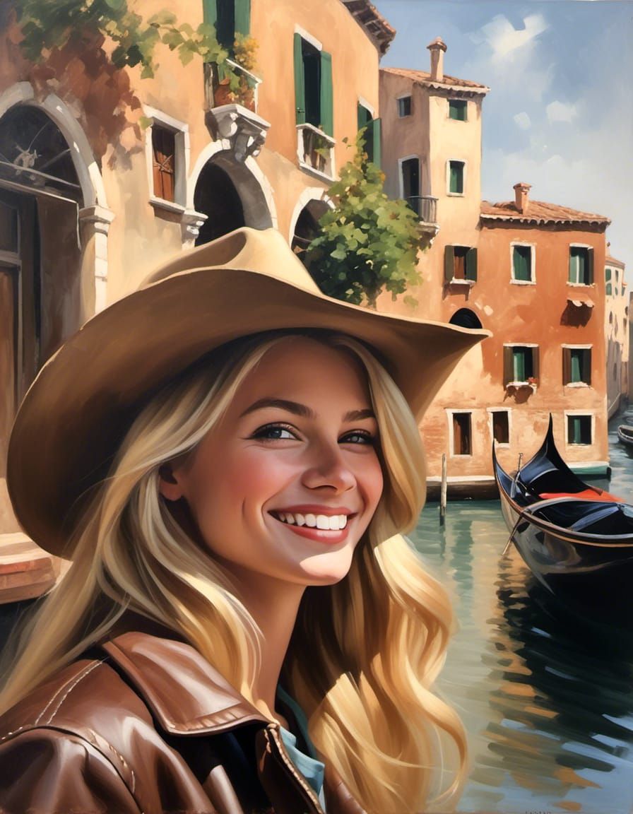 Pretty Cowgirl Portrait in Venice Canal Setting