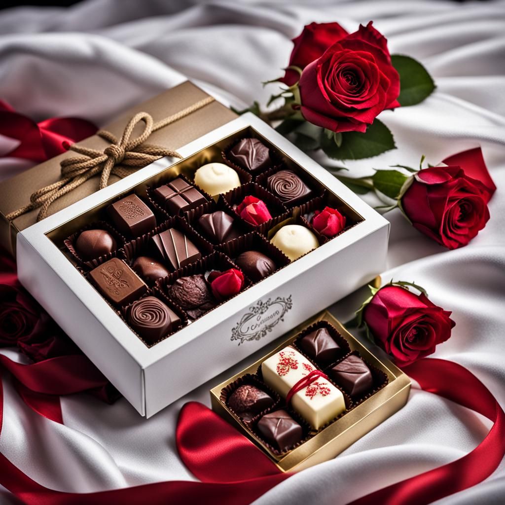 Roses, Chocolates, and Red Silk on Satin
