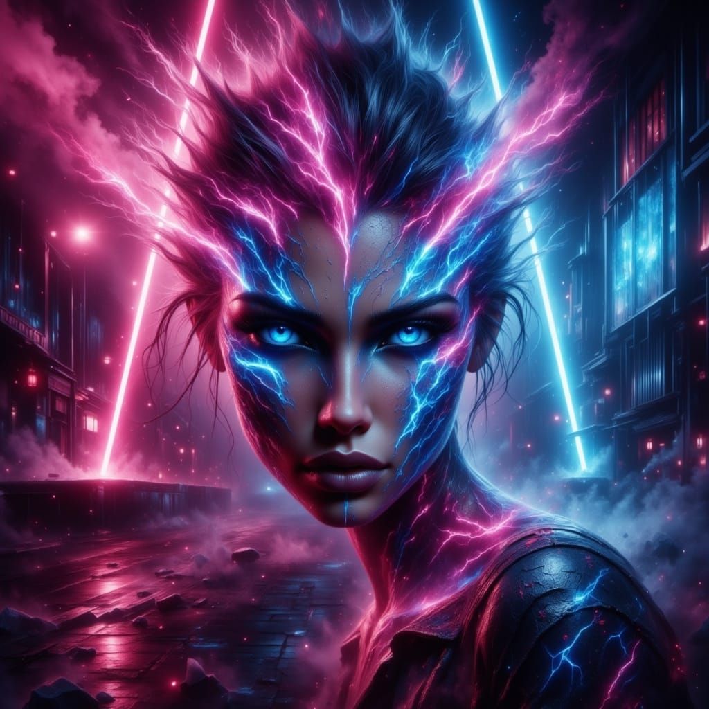 Neon Dream: Cyberpunk Cityscape in Grungy Style