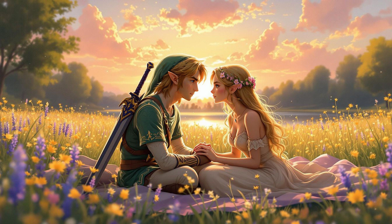Link and Zelda in Golden Hour Impressionism