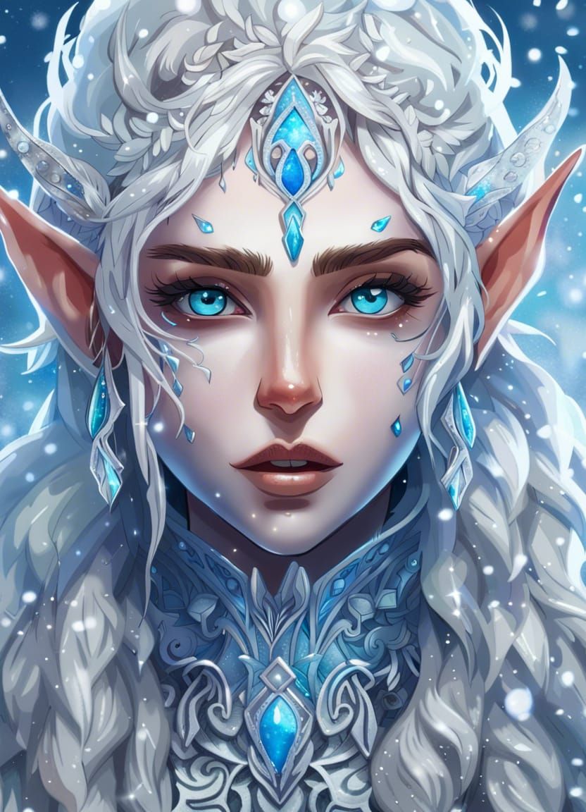 Anime Portrait of an Ice Elf in Snow