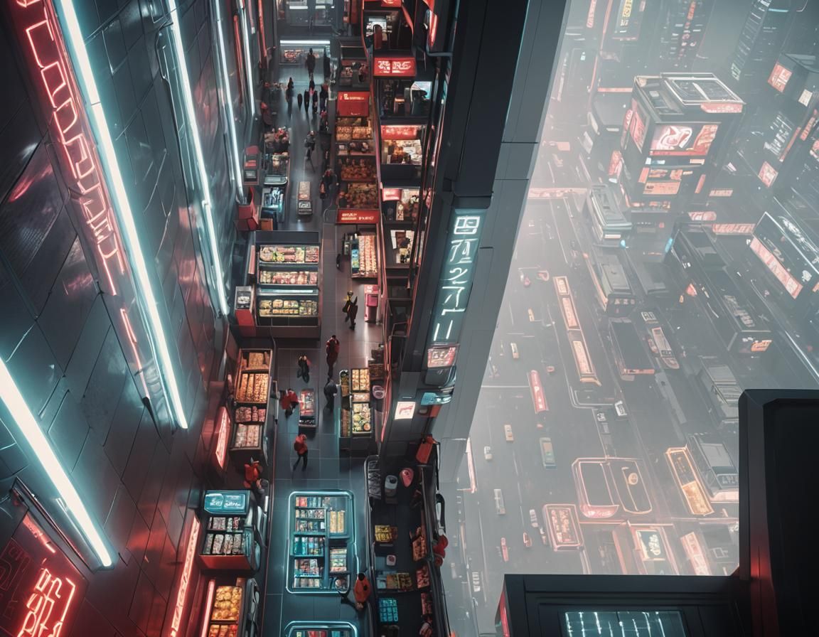 Cyberpunk Grocery Store of the Future