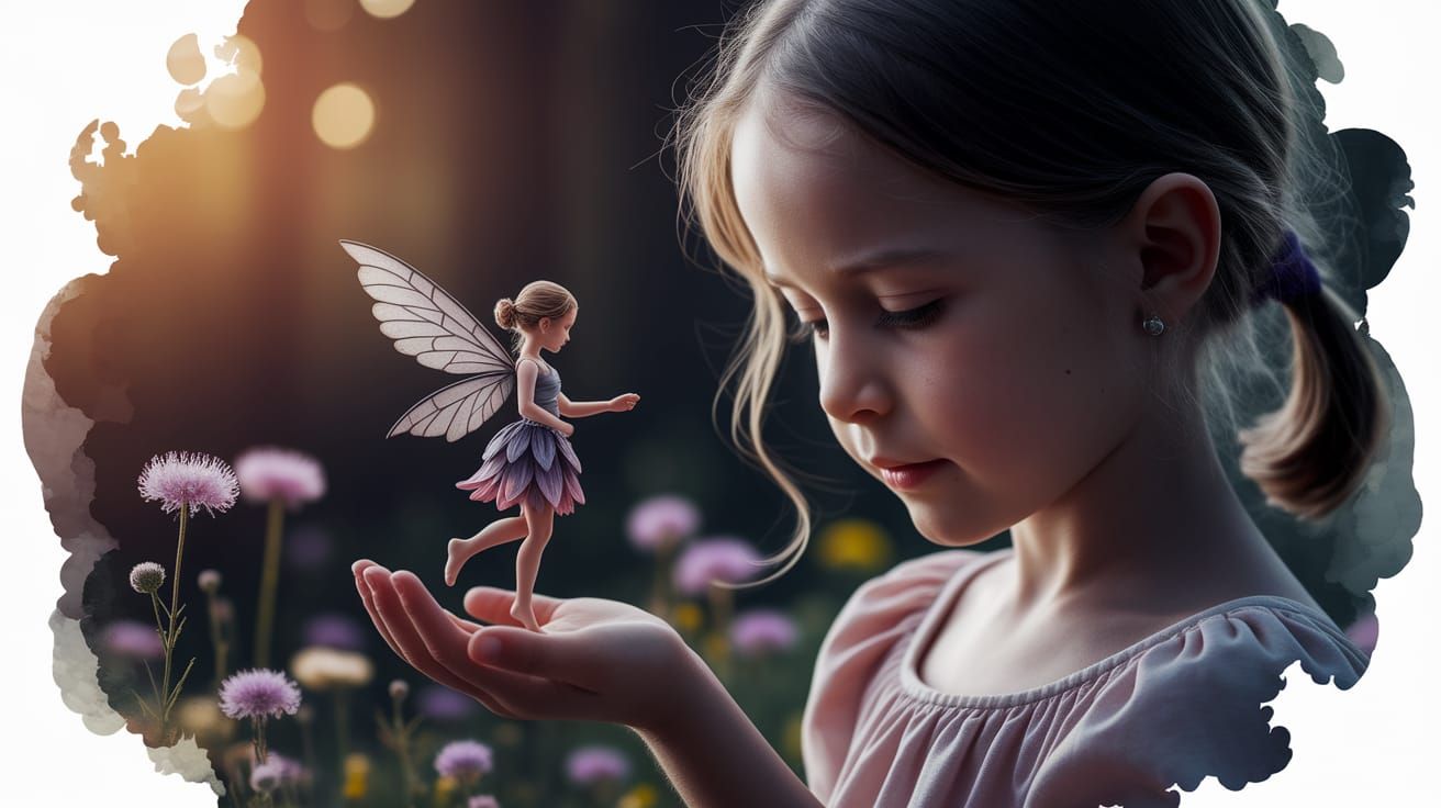 Girl Cradles Injured Fairy in Alcohol Ink Style