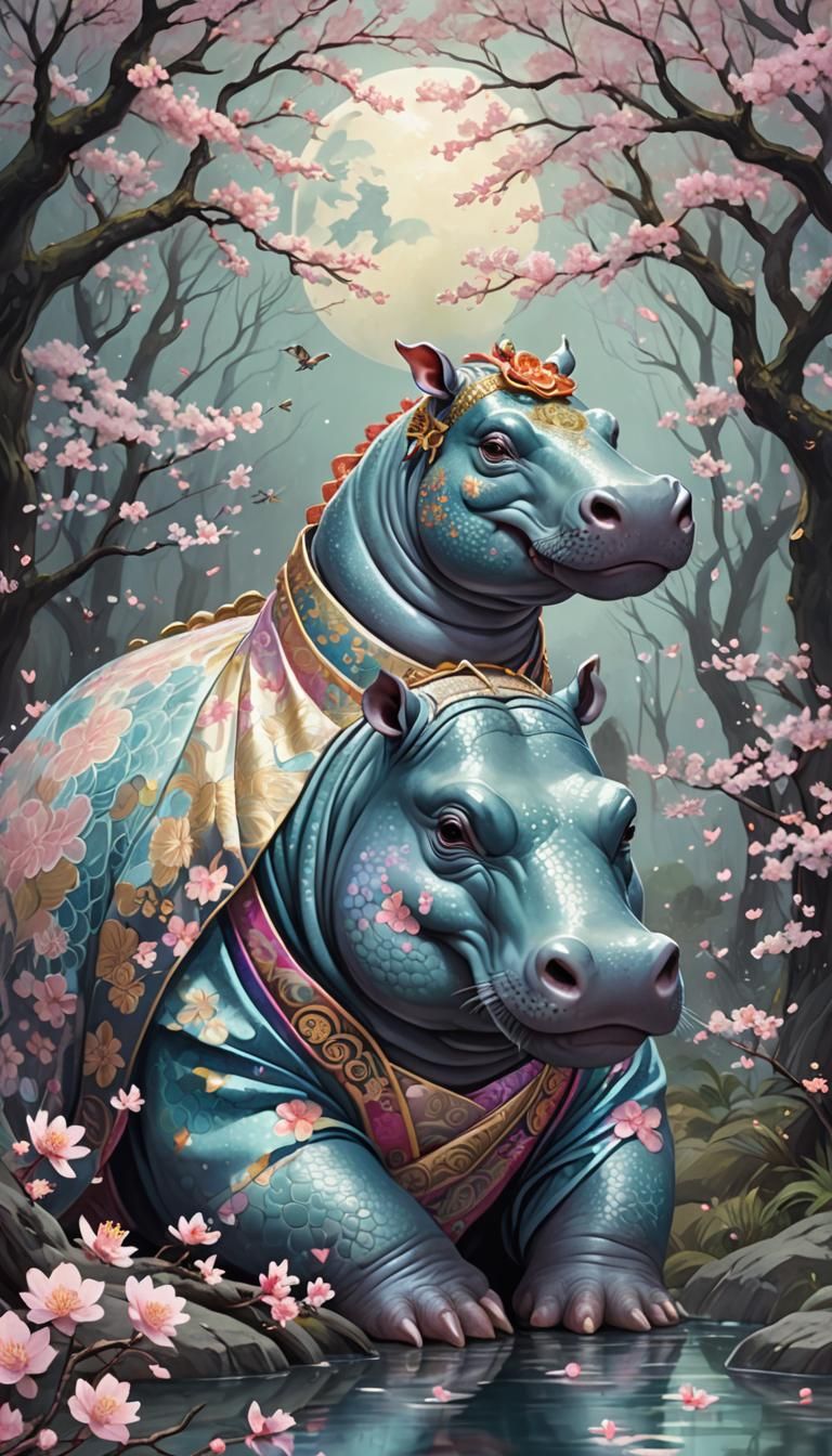 Hippo Kimono Dragon Hybrid in Mystical Forest