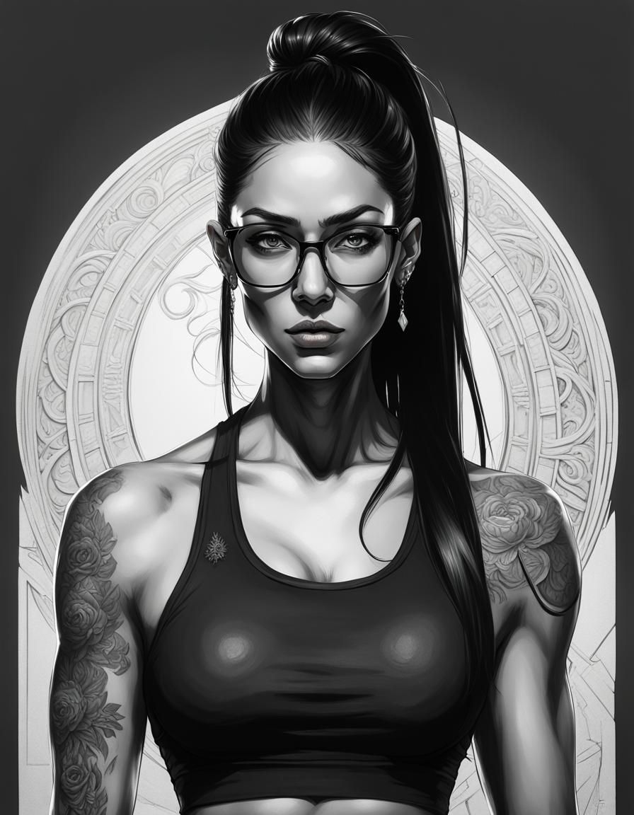 Athletic Woman Portrait in Art Nouveau Style