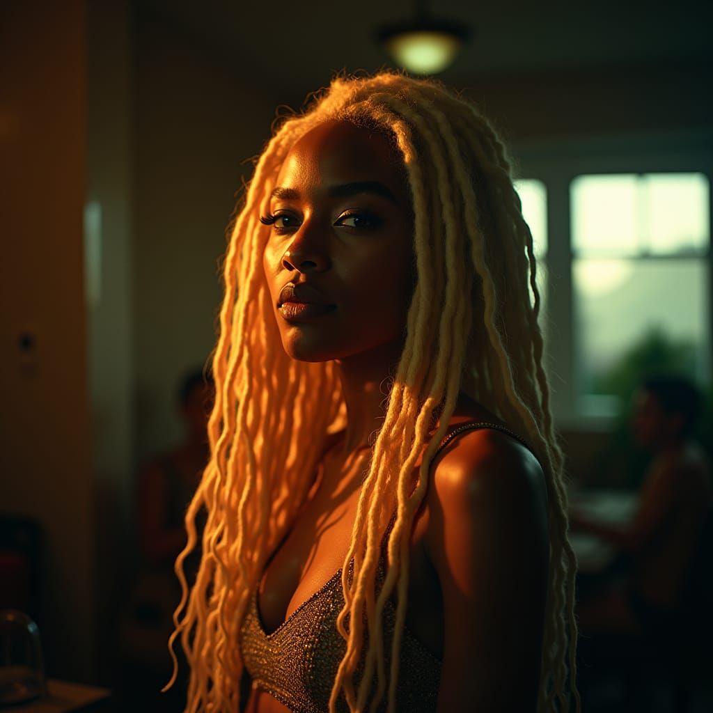 Cinematic Portrait of Woman with Blonde Dreads
