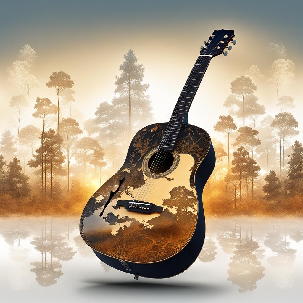 Four Seasons Guitar Silhouette in Golden Hour