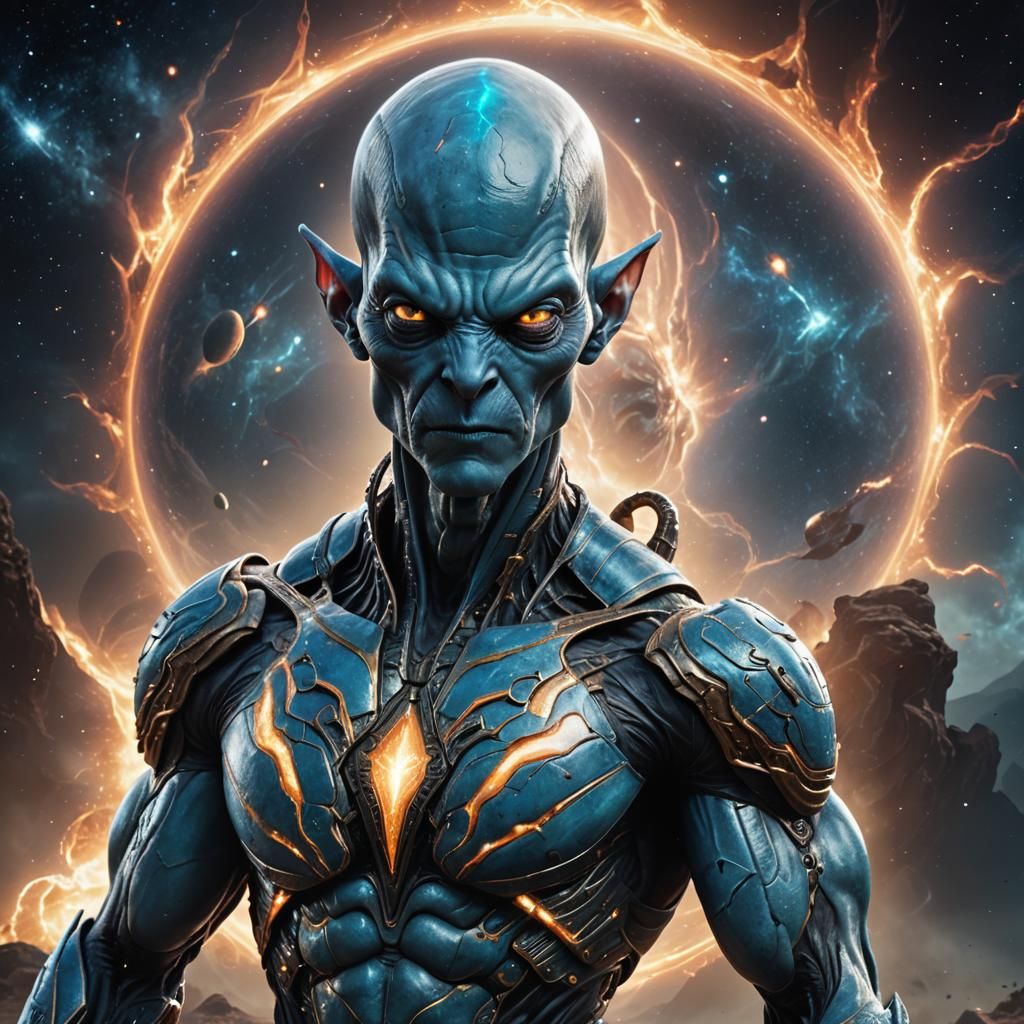 Blue Alien Warrior Portrait in Hyperrealism