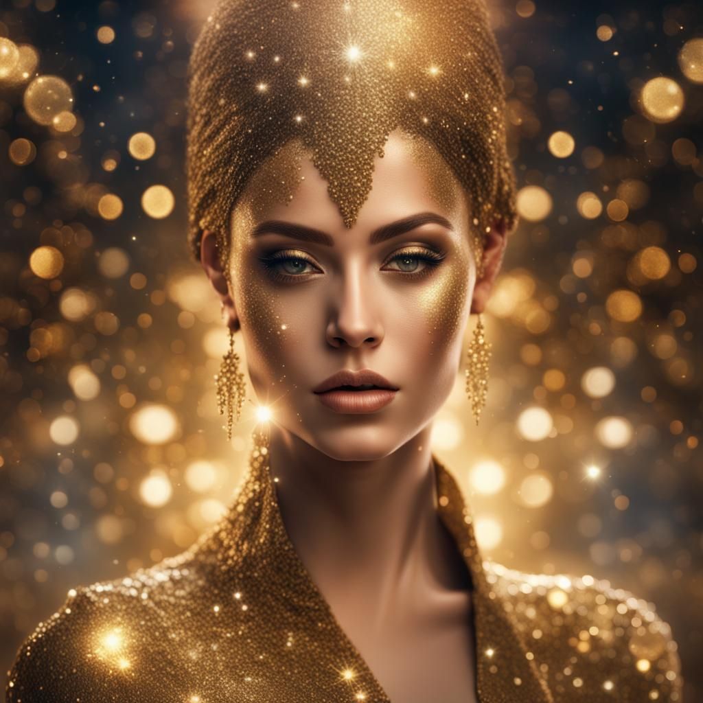 Golden Beauty with Sparkles and Reflections