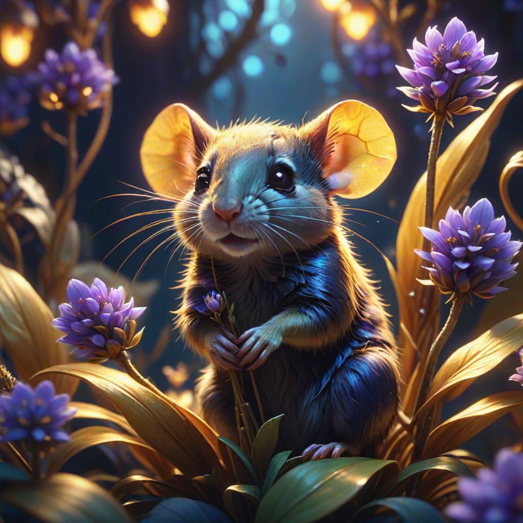 Glowing Garden: Shy Mouse in Fantasy Concept Art