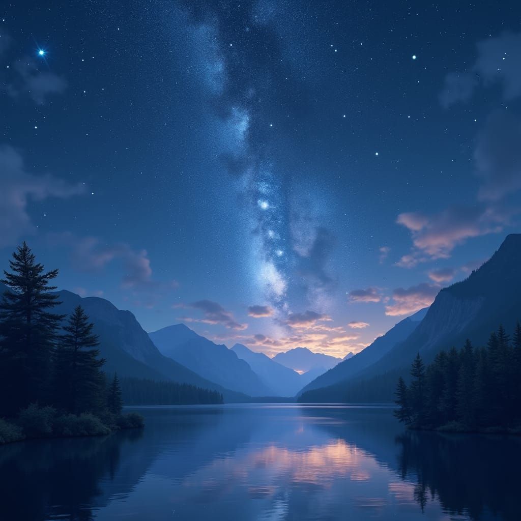 Dreamlike Starlight Night Sky Landscape: Digital Matte Paint...
