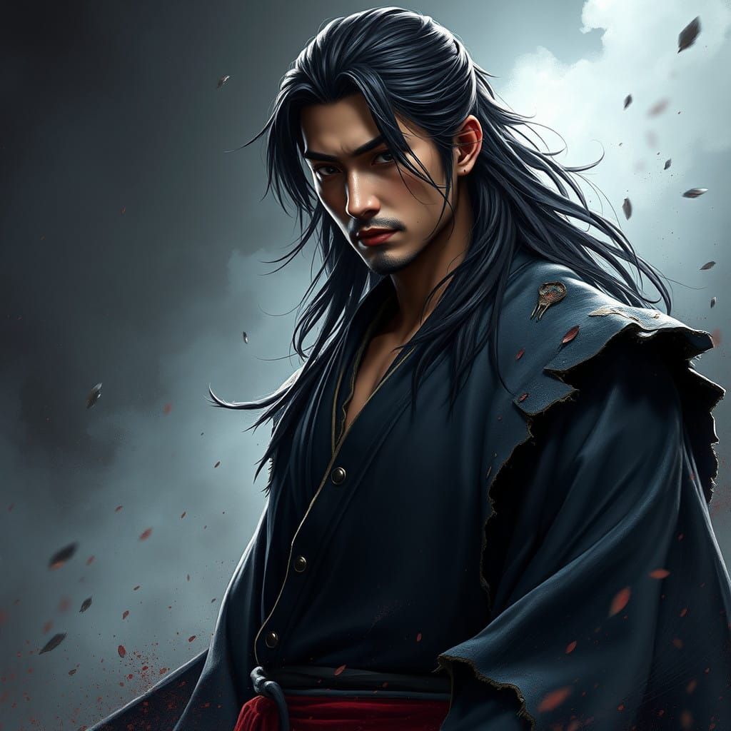 Dark Fantasy Warrior in Tattered Haori