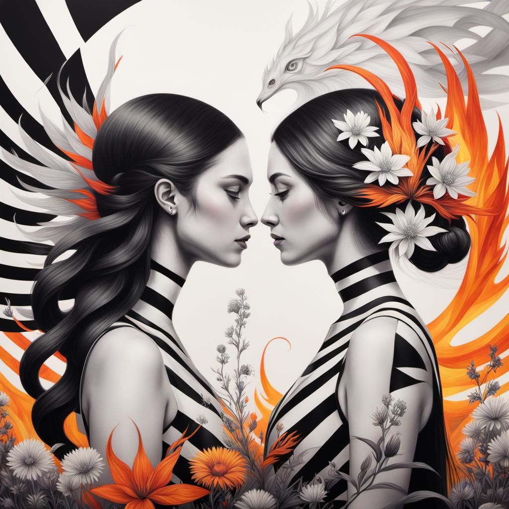 Surreal Phoenix and Ghost Figures in Dark Fantasy Style