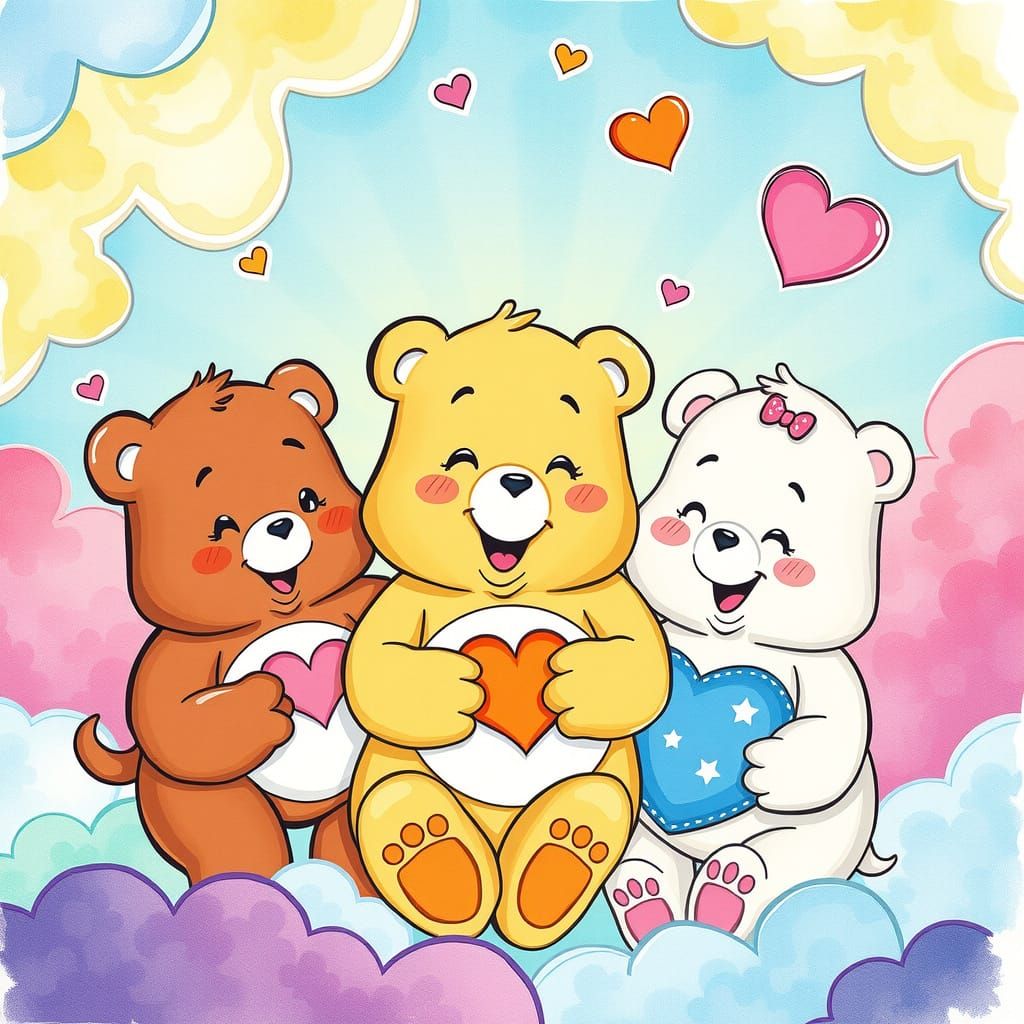 Care Bears Cartoon in Line Art Style