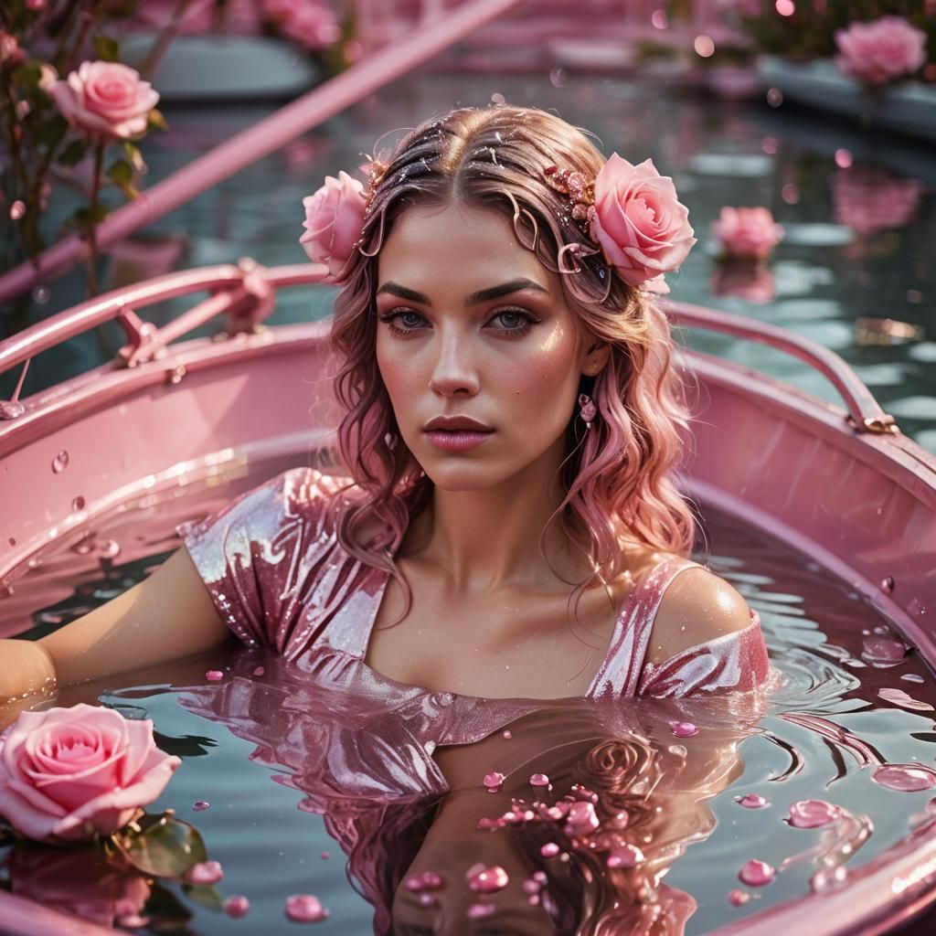 Art Nouveau Portrait of Model in Pink Boat