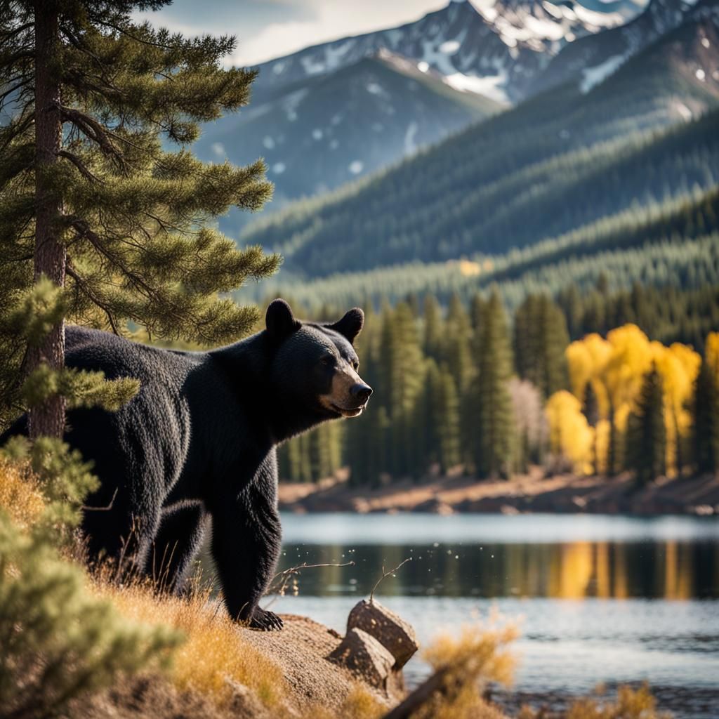 Majestic Colorado Mountain Landscape with Black Bear
