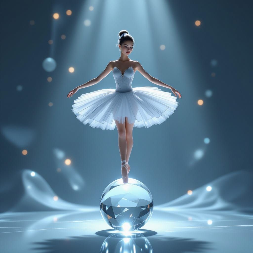 Crystal Ballerina on Sphere with Ethereal Lighting