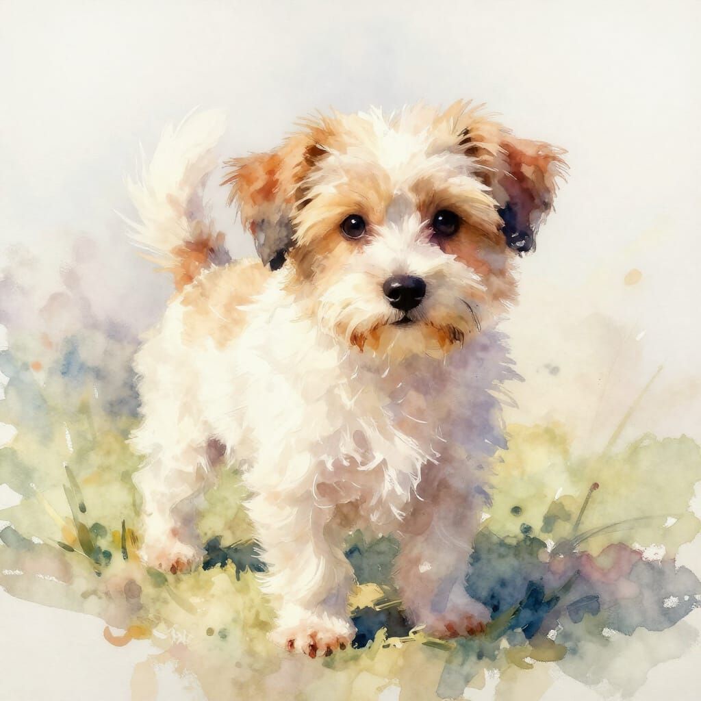 Expressive Watercolor Portrait of a Small Dog