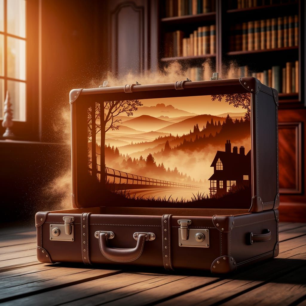 Leather Suitcase Silhouette in Golden Hour Light