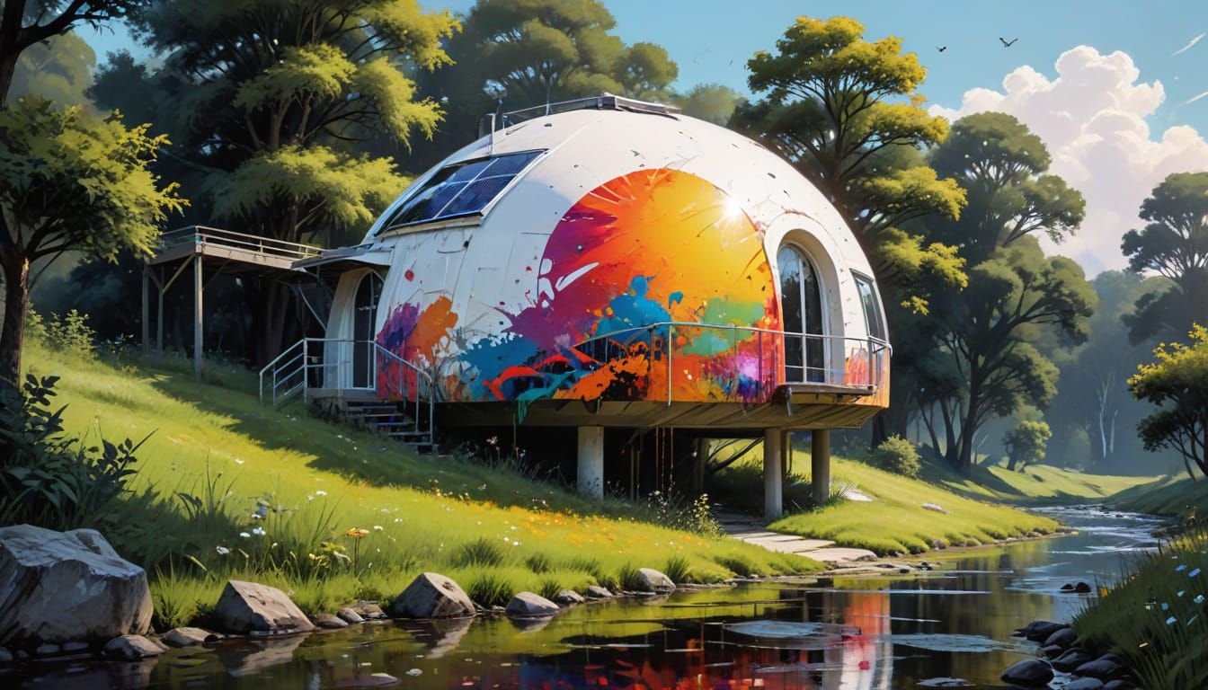 Concrete Dome House on Pillars as Splash Art