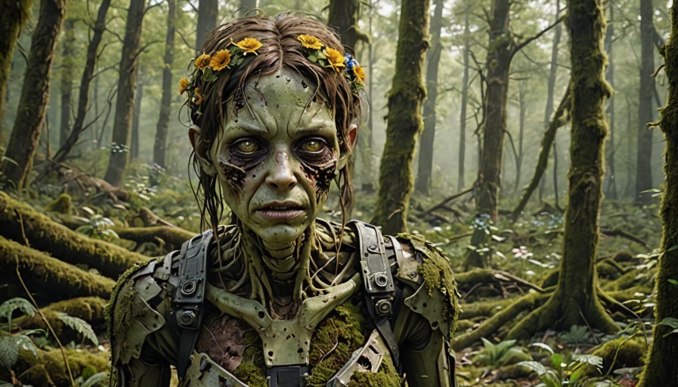 Creepy Android in Decayed Cyberpunk Renaissance Style