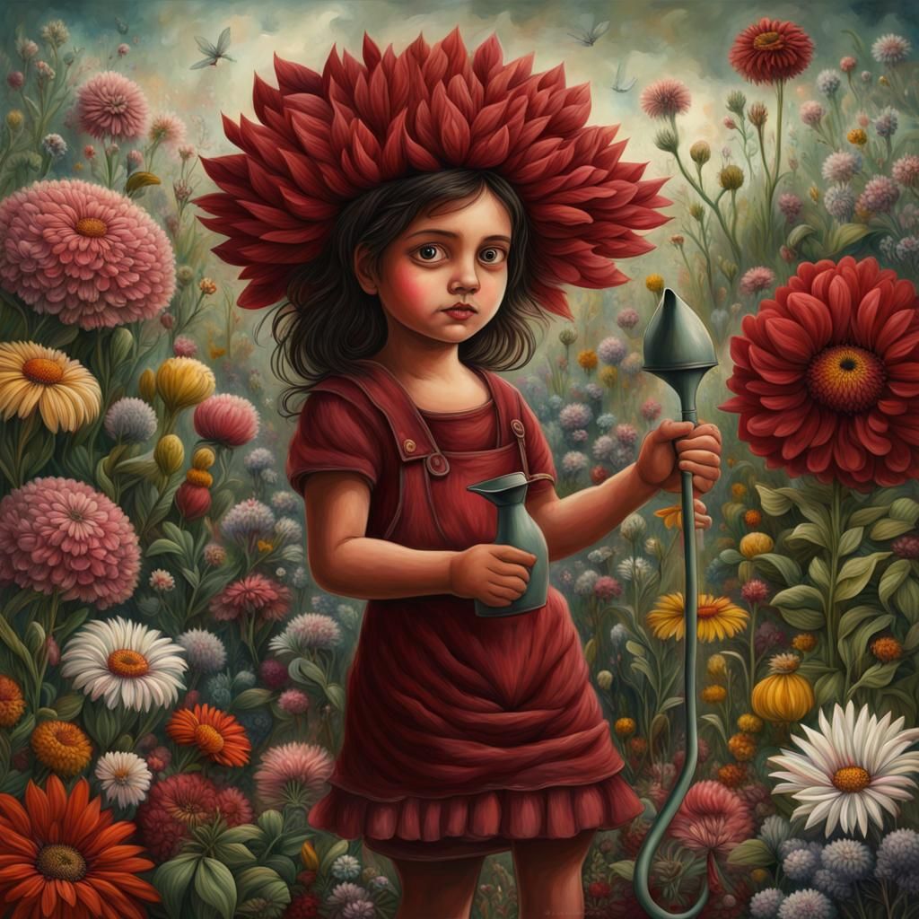 Giant Red Flower in Fantasy Garden Art
