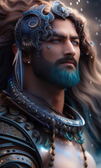 Poseidon in Filigree Armor: Hyperdetailed Ocean Portrait