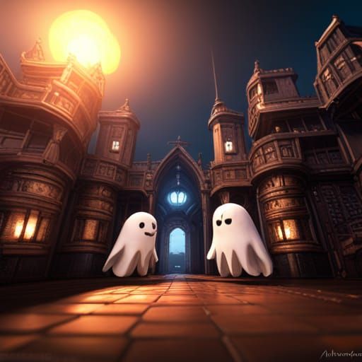 Cute Ghosts at the Castle in Dark Fantasy Style