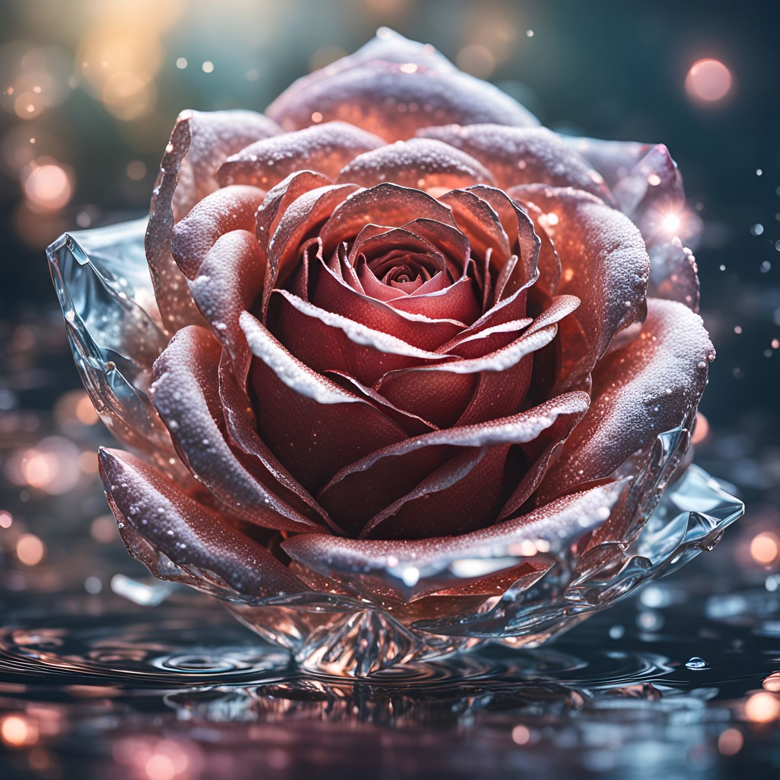 Sparkling Crystal Rose Reflected in Water