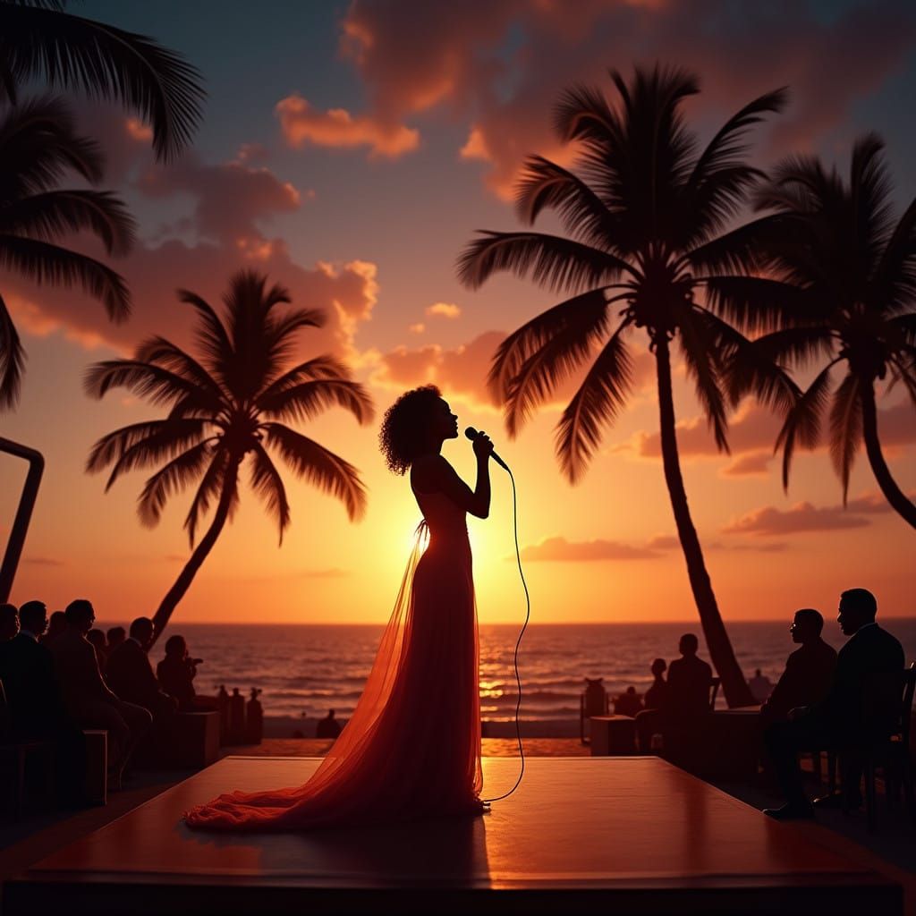 Jazz Singer Under Starry Night Sky: Elegant Evening Concert