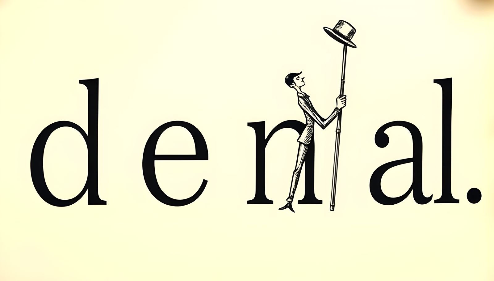 Minimalist Typewritten 'Denial' with Doodle Man