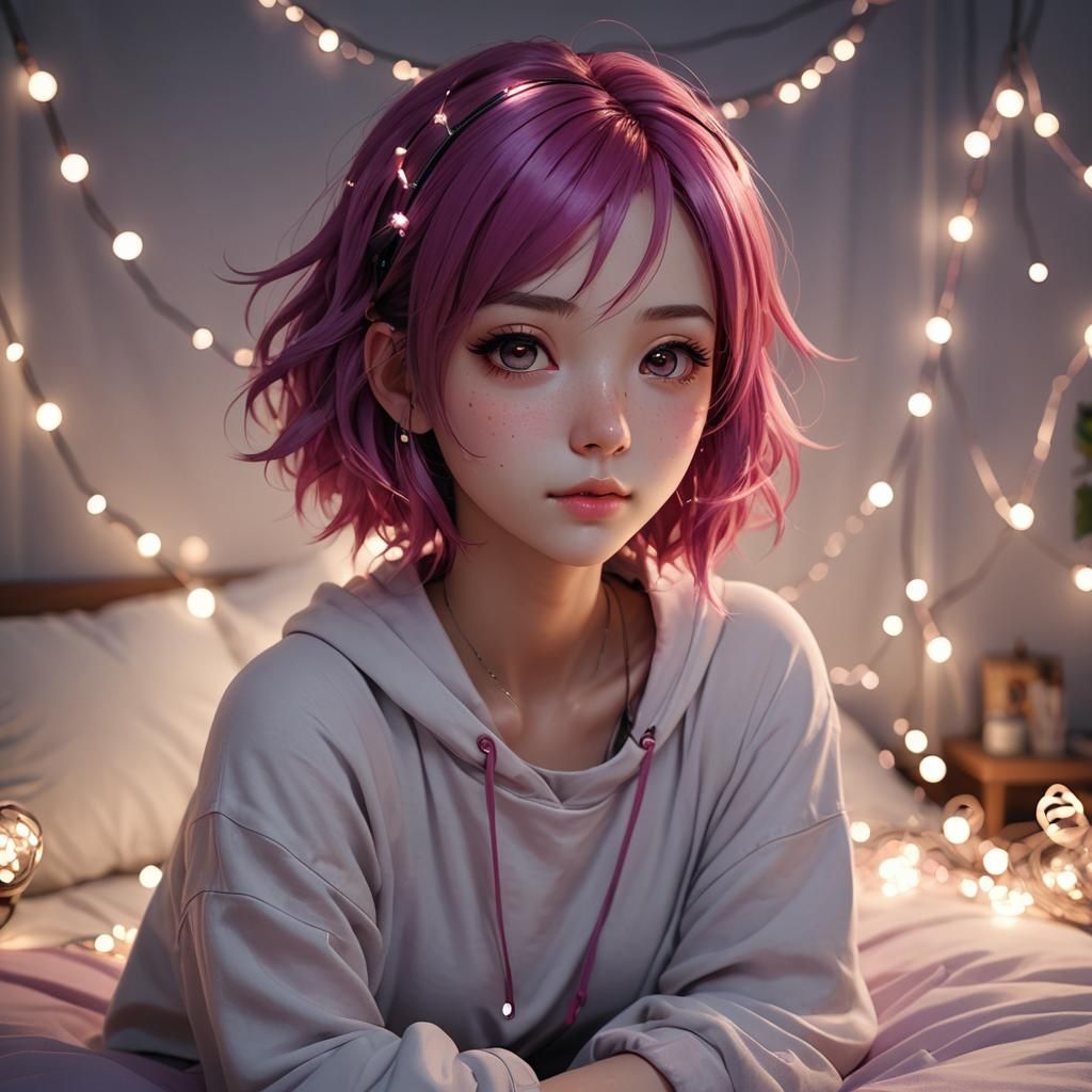 Anime Portrait of Girl with Magenta Hair