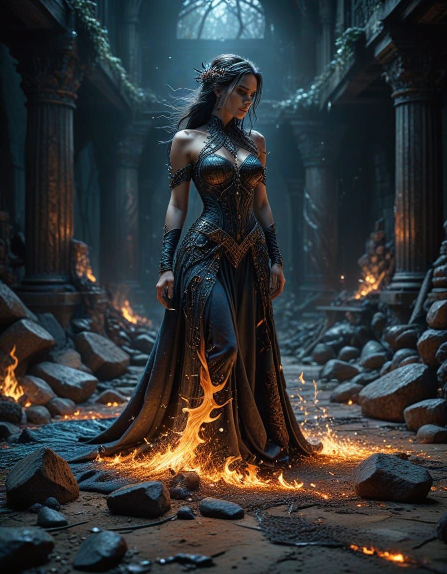 Ethereal Woman Amidst a Transforming Landscape