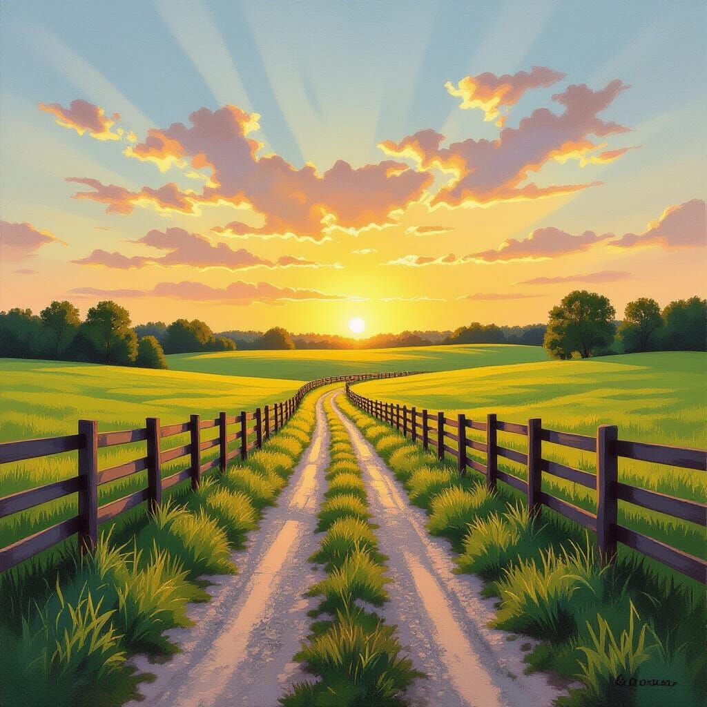 Sunrise Over Lexington Horse Farm Acrylic Painting