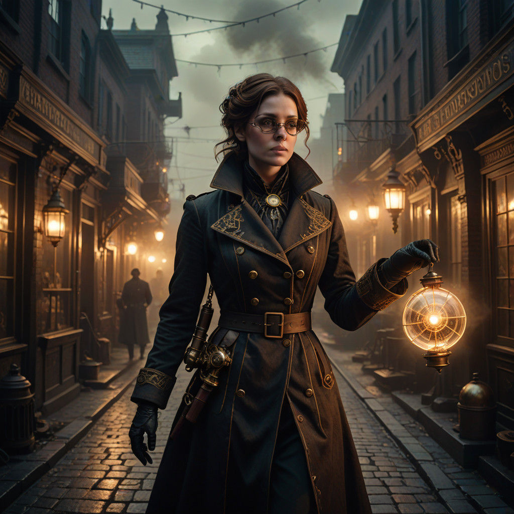 Steampunk Siren Illuminated by Golden Crystal Orb