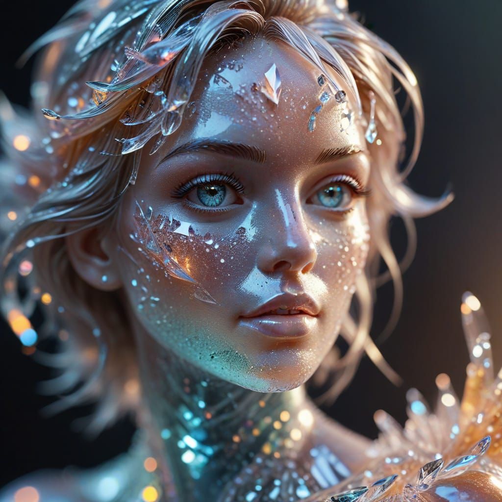 Transparent Crystal Girl Sculpture in Macro Photography