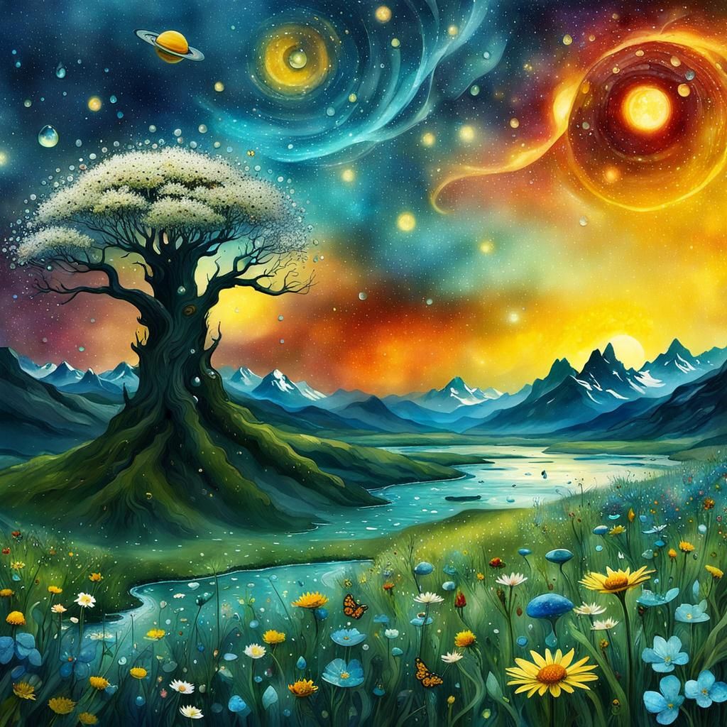 Surreal Fantasycore Flower Meadow in Digital Watercolor