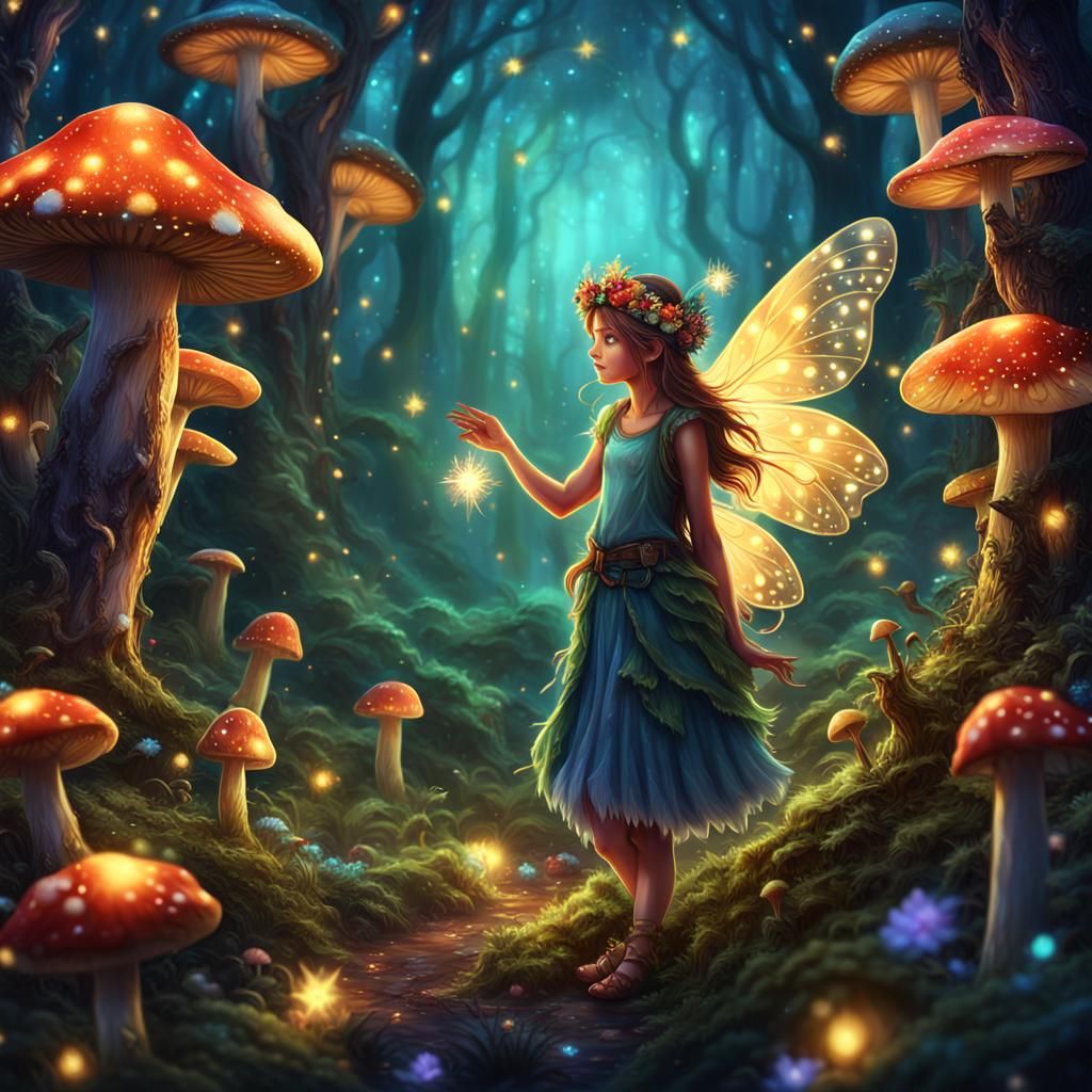 Australian Fairy on Mushroom, Matte Painting in 8K