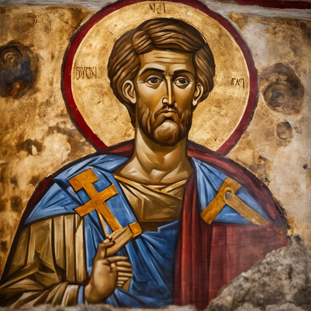 Byzantine Icon of Emperor Constantine with Tank Art