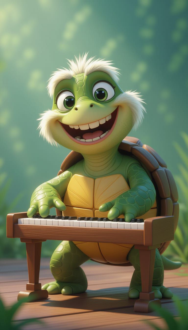 The turtle plays the piano