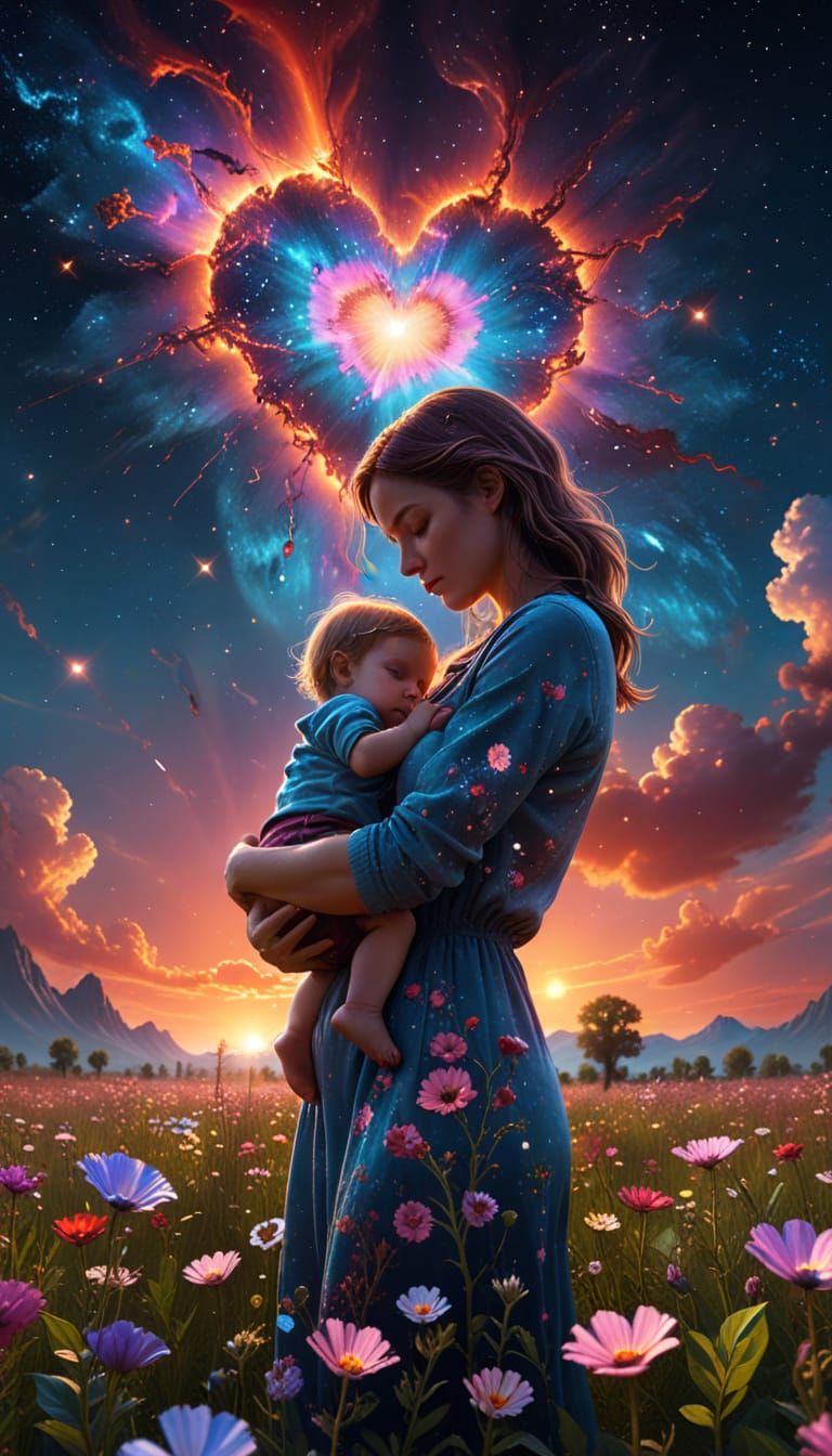 Motherly Devotion in a Celestial Garden