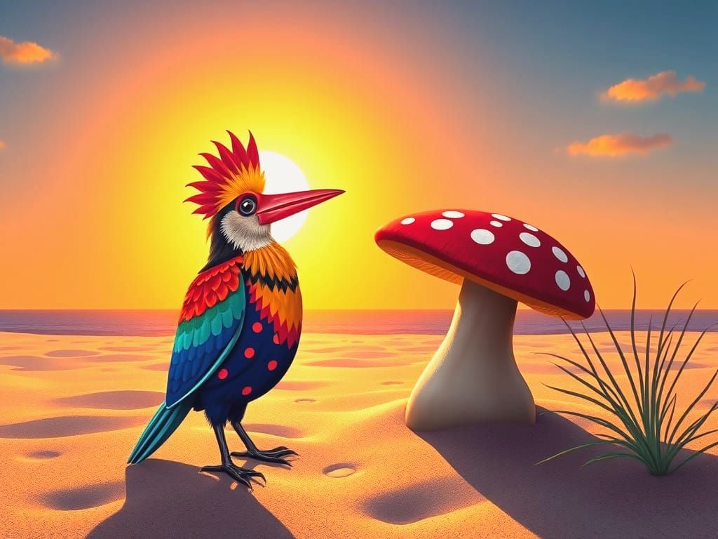 Nutcracker By Beach Near Mushroom In Artistic Style