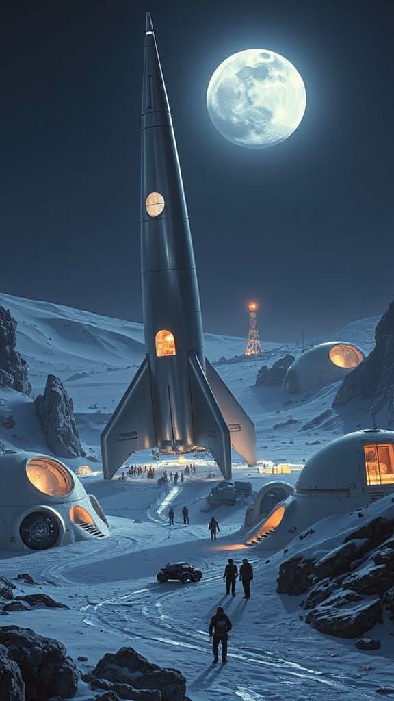 Icy Alien World Features Futuristic Rocket