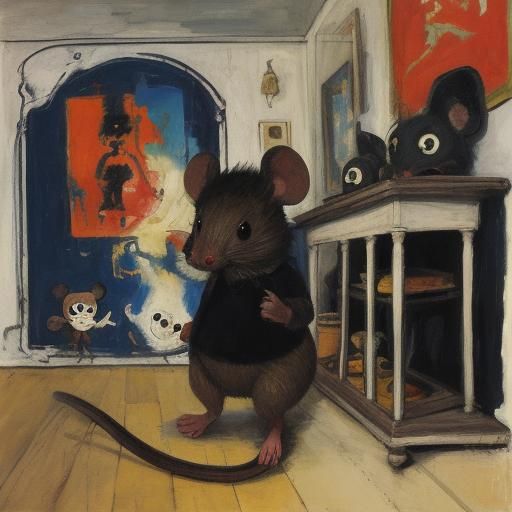 Mouse in Distorted House, Expressionist Style