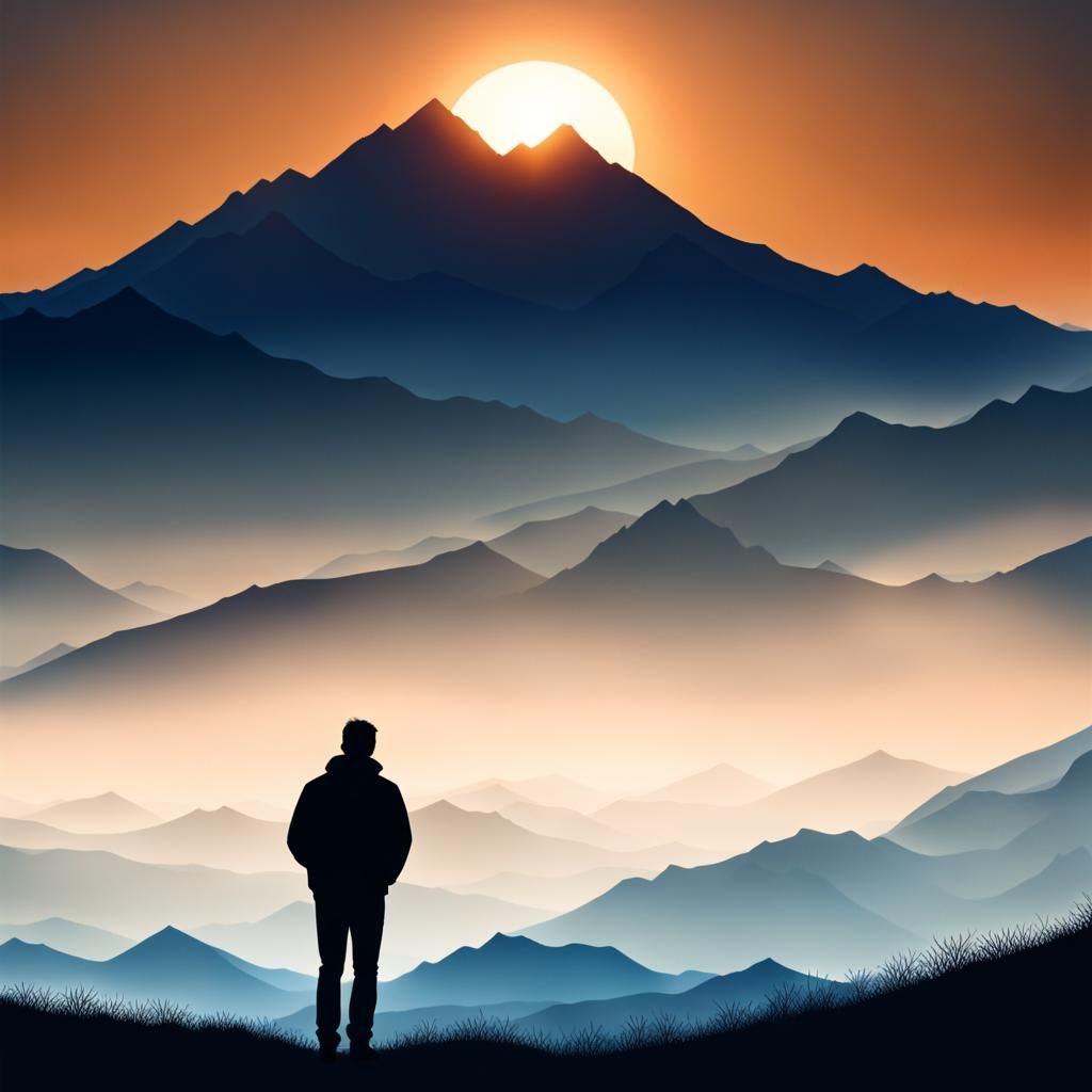 Silhouette of Man Running on Hill at Sunset